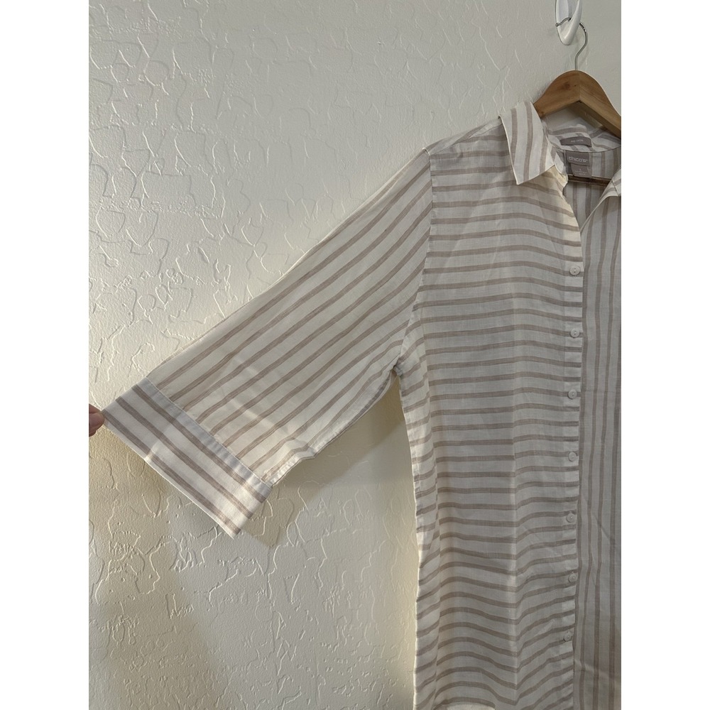 Chicos 100% Linen Womans Striped Tunic Top Size 16/18 Lagenlook Minimal Travel - Picture 9 of 16